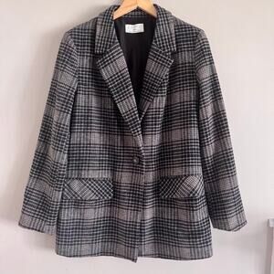 Z Supply Kingston Blazer Black Plaid Wool Blend Blazer Jacket Size Medium
